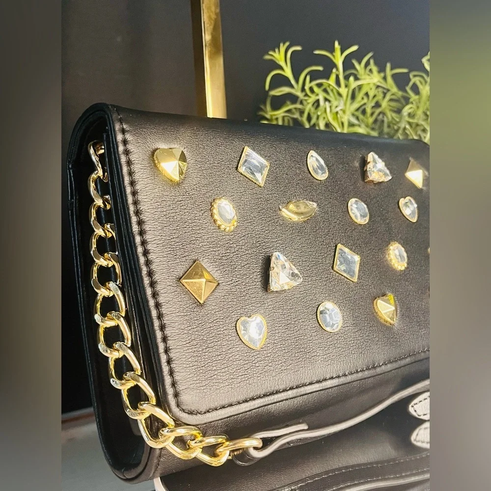 Betsey Johnson Black Rhinestone Studded Mini Crossbody Bag NWT